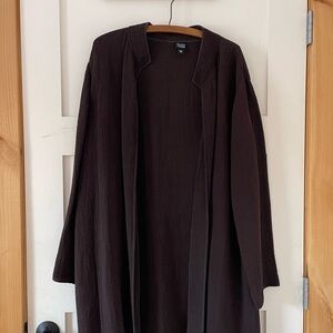 Eileen Fisher Dark Brown Open Front Cadigan Silk Rayon Duster